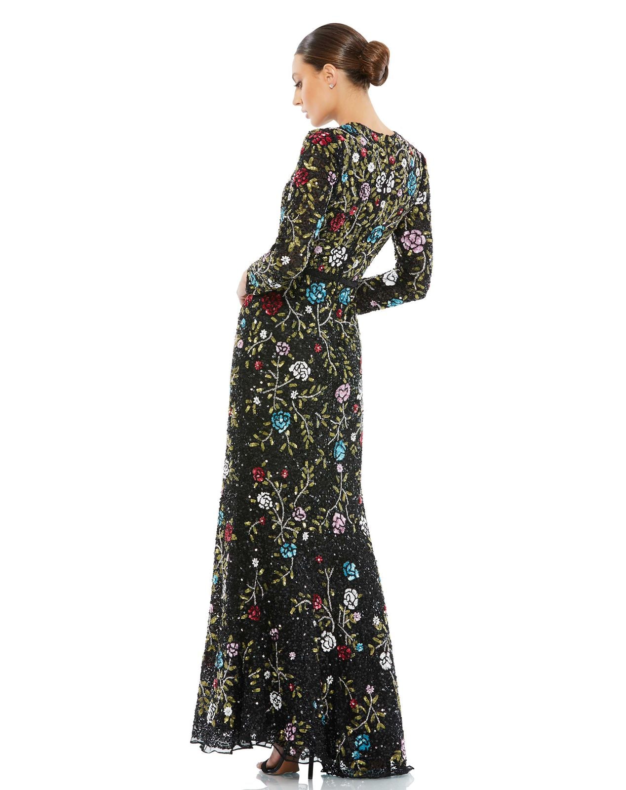 Structured Floral Beaded Sequin Gown