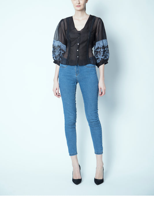 Puff Sleeve Embroidered Top